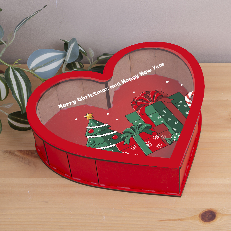 коробка сердце 31 см деревянная красная "Merry Christmas and Happy New Year"